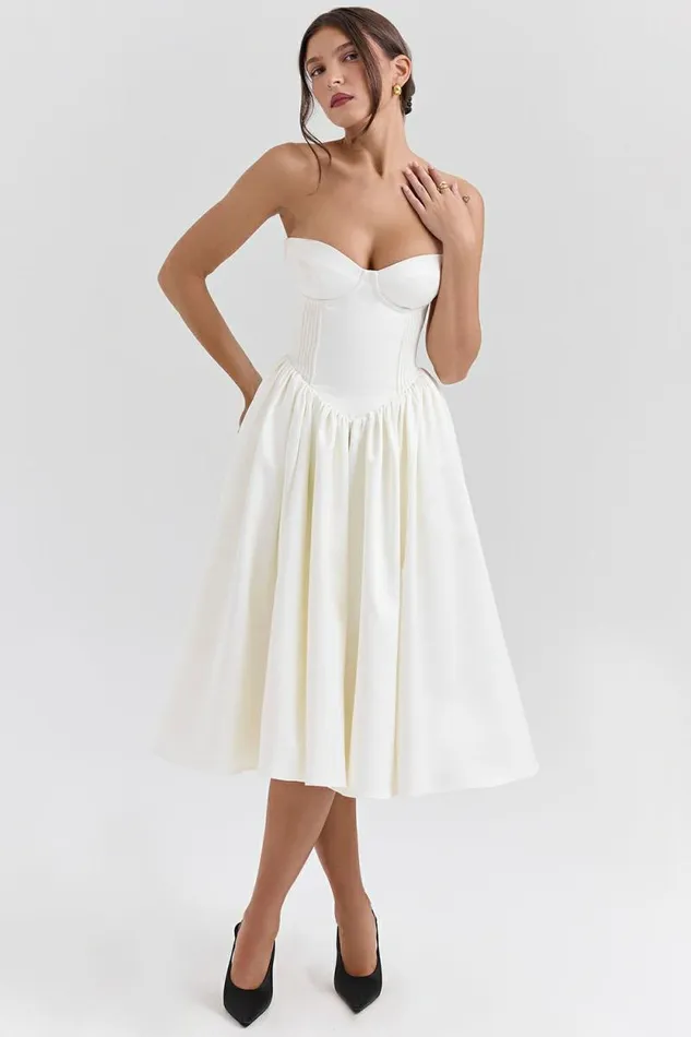 House Of CB Coco Vintage Ivory Satin Midi Dress Women Dresses House Of CB Coco Vintage Ivory Satin Midi Dress Women Dresses