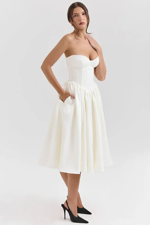 House Of CB Coco Vintage Ivory Satin Midi Dress Women Dresses House Of CB Coco Vintage Ivory Satin Midi Dress Women Dresses