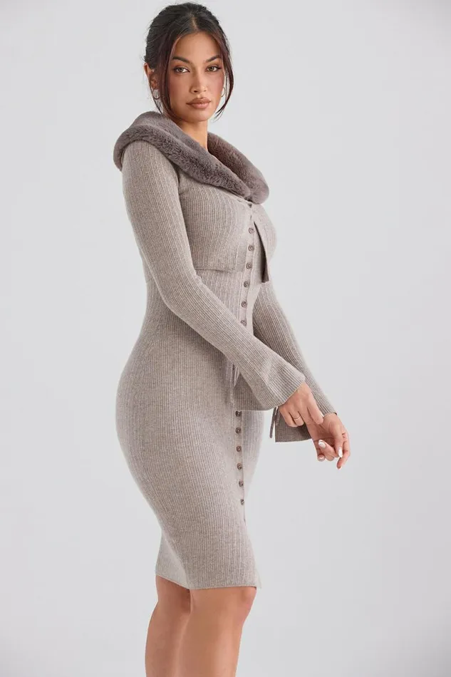 House Of CB Dahlia Beige Cashmere Cardigan Women Tops