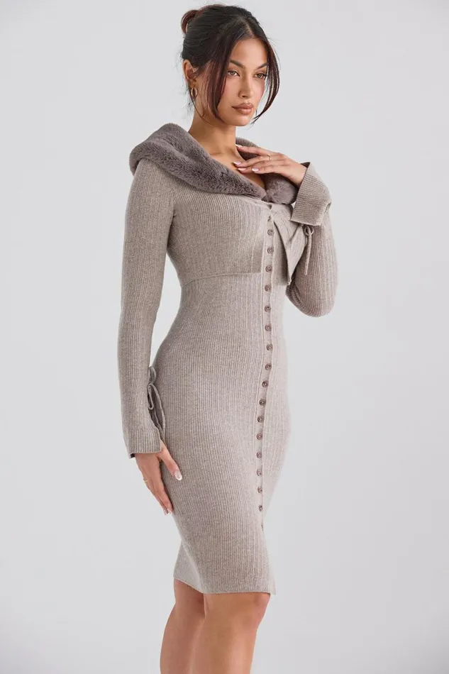 House Of CB Dahlia Beige Cashmere Cardigan Women Tops