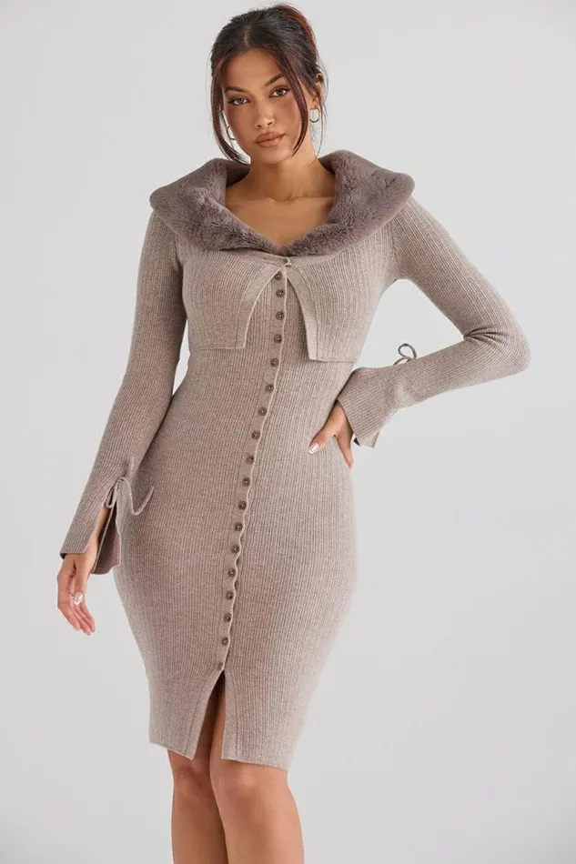 House Of CB Dahlia Beige Cashmere Cardigan Women Tops
