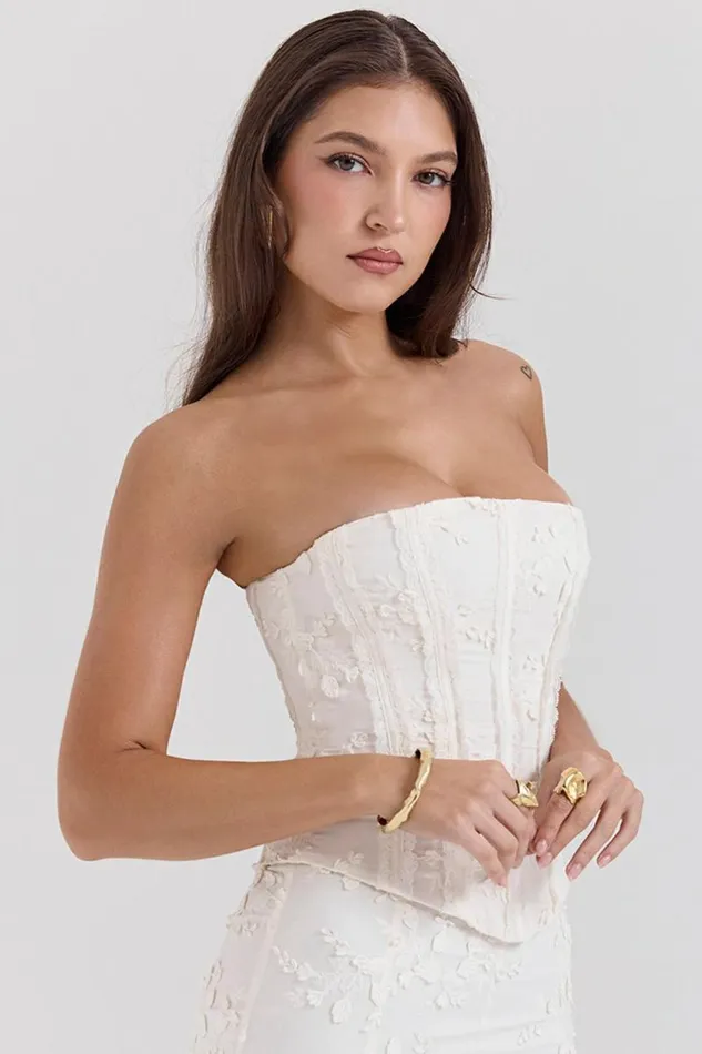 House Of CB Dakota Vintage Ivory Embroidered Strapless Corset Women Corsets