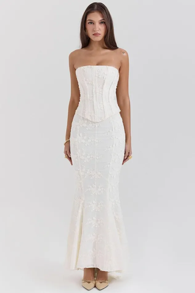 House Of CB Dakota Vintage Ivory Embroidered Strapless Corset Women Corsets House Of CB Dakota Vintage Ivory Embroidered Strapless Corset Women Corsets