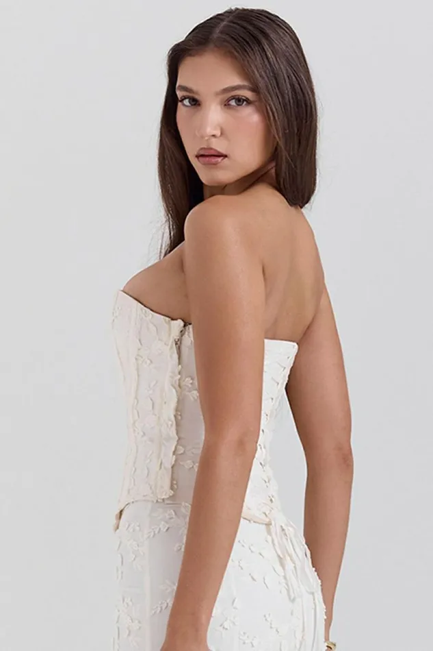 House Of CB Dakota Vintage Ivory Embroidered Strapless Corset Women Corsets House Of CB Dakota Vintage Ivory Embroidered Strapless Corset Women Corsets