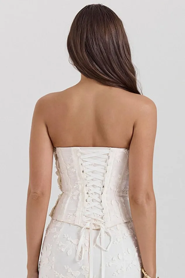 House Of CB Dakota Vintage Ivory Embroidered Strapless Corset Women Corsets House Of CB Dakota Vintage Ivory Embroidered Strapless Corset Women Corsets