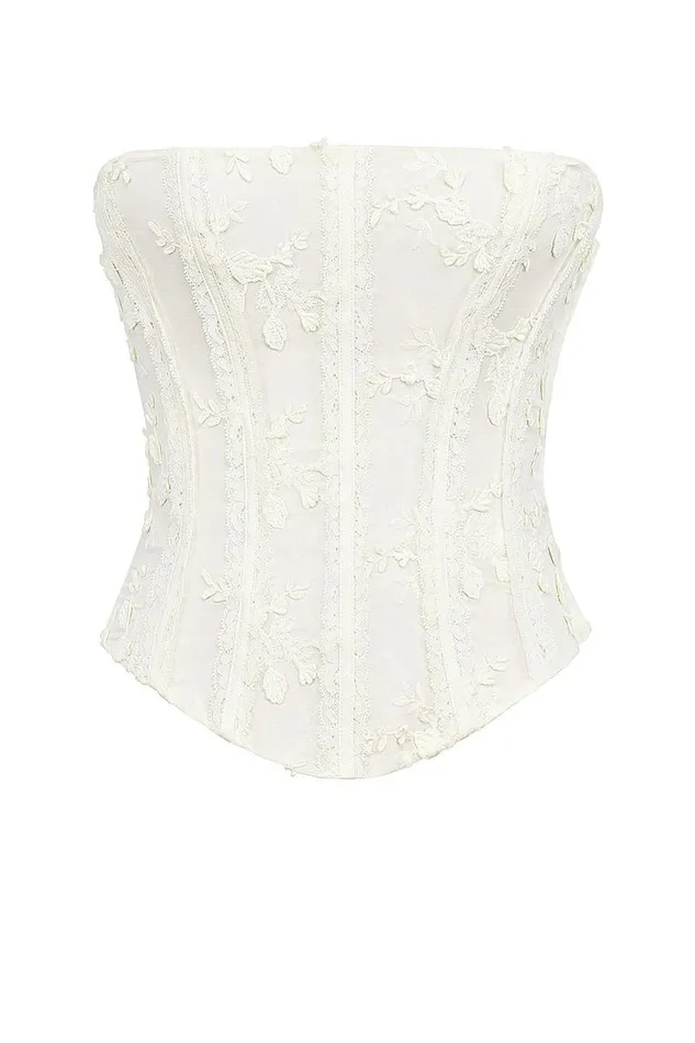 House Of CB Dakota Vintage Ivory Embroidered Strapless Corset Women Corsets House Of CB Dakota Vintage Ivory Embroidered Strapless Corset Women Corsets