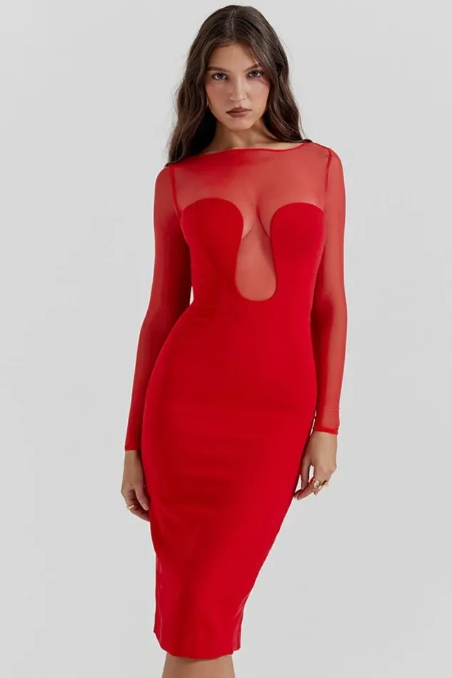House Of CB Darcy Scarlet Plunge Midi Dress Women Dresses