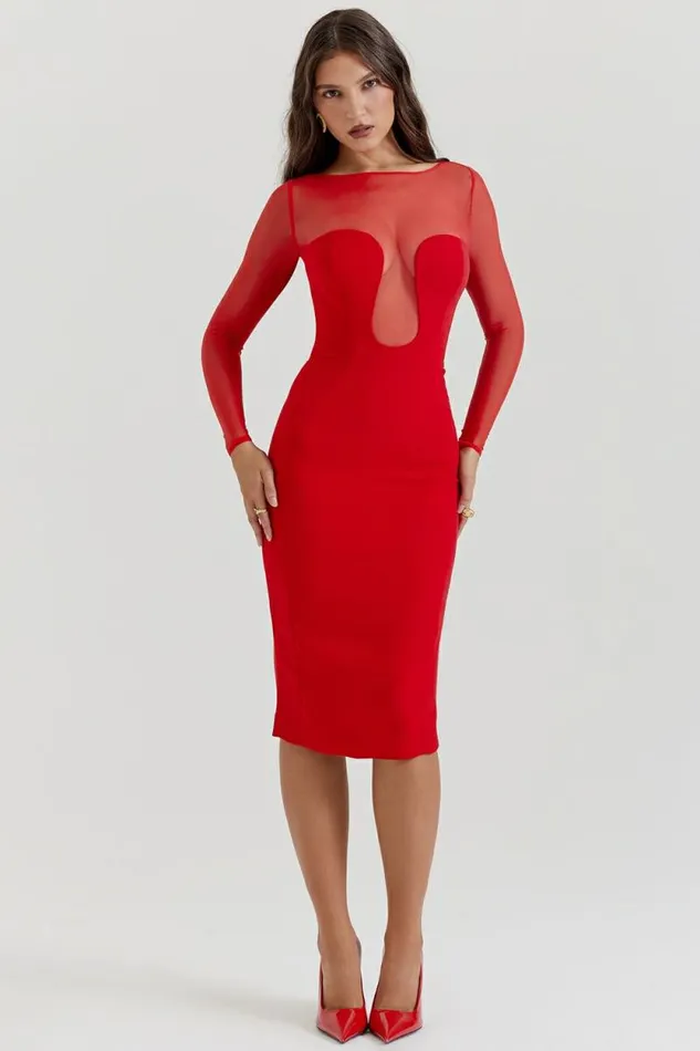 House Of CB Darcy Scarlet Plunge Midi Dress Women Dresses House Of CB Darcy Scarlet Plunge Midi Dress Women Dresses