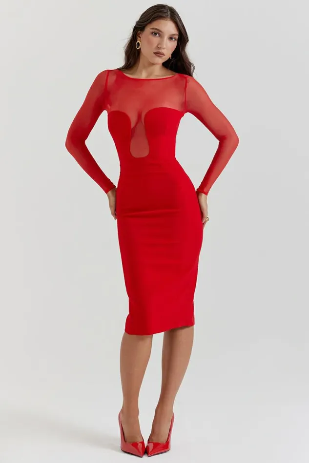 House Of CB Darcy Scarlet Plunge Midi Dress Women Dresses House Of CB Darcy Scarlet Plunge Midi Dress Women Dresses