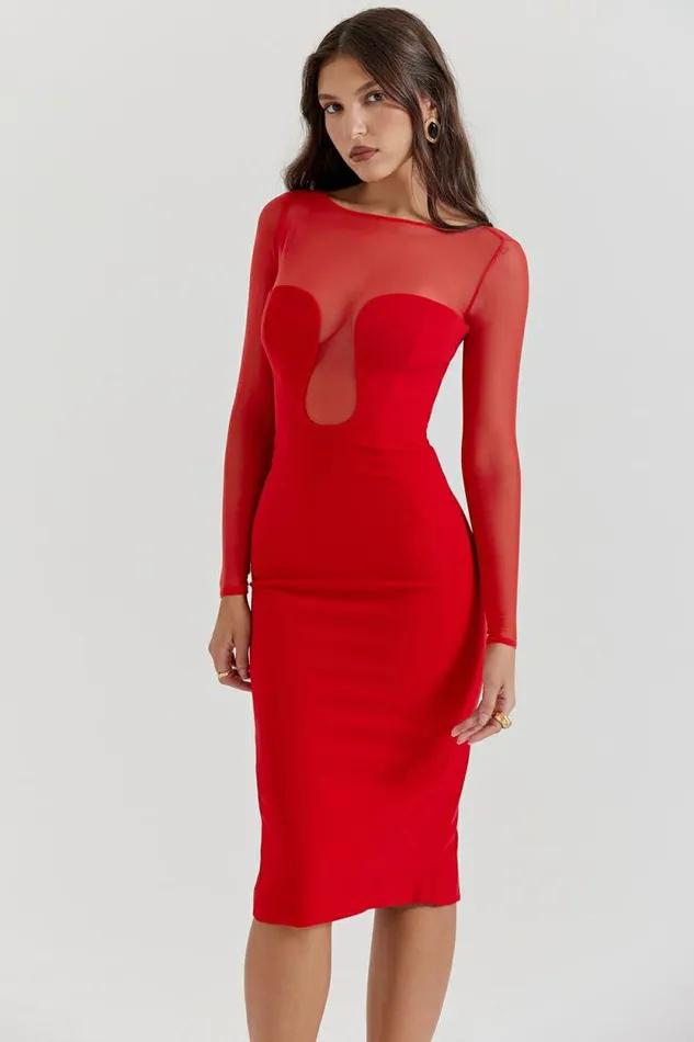 House Of CB Darcy Scarlet Plunge Midi Dress Women Dresses House Of CB Darcy Scarlet Plunge Midi Dress Women Dresses