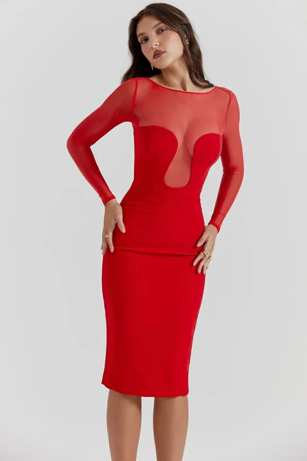 House Of CB Darcy Scarlet Plunge Midi Dress Women Dresses House Of CB Darcy Scarlet Plunge Midi Dress Women Dresses