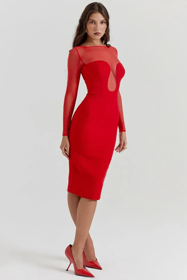 House Of CB Darcy Scarlet Plunge Midi Dress Women Dresses House Of CB Darcy Scarlet Plunge Midi Dress Women Dresses