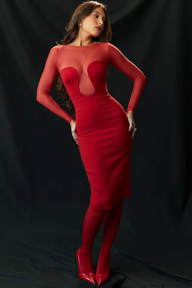 House Of CB Darcy Scarlet Plunge Midi Dress Women Dresses House Of CB Darcy Scarlet Plunge Midi Dress Women Dresses