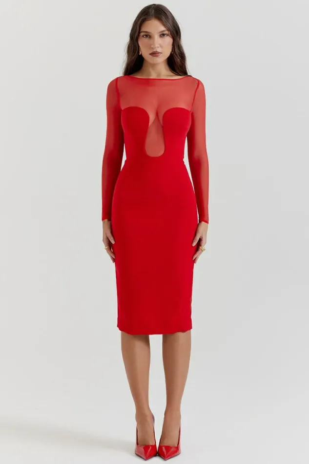 House Of CB Darcy Scarlet Plunge Midi Dress Women Dresses House Of CB Darcy Scarlet Plunge Midi Dress Women Dresses