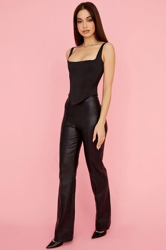 House Of CB Elenaora Black Vegan Leather Trousers Women Bottoms House Of CB Elenaora Black Vegan Leather Trousers Women Bottoms