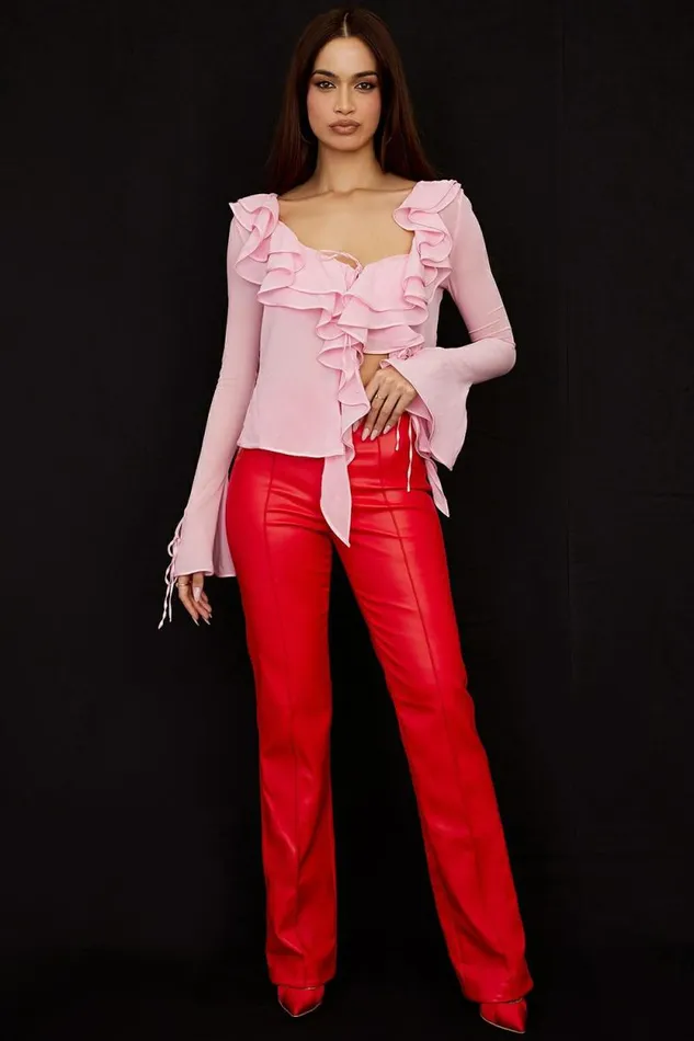 House Of CB Elenaora Scarlet Vegan Leather Trousers Women Bottoms
