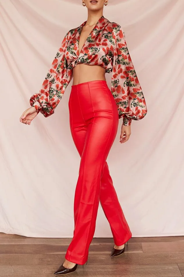 House Of CB Elenaora Scarlet Vegan Leather Trousers Women Bottoms House Of CB Elenaora Scarlet Vegan Leather Trousers Women Bottoms