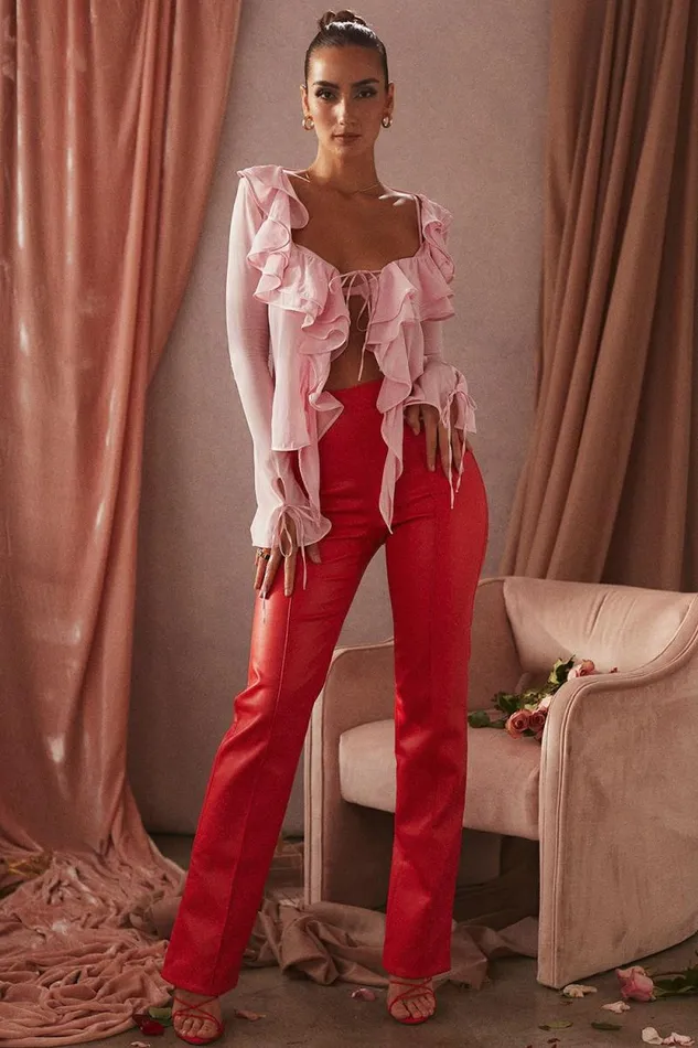 House Of CB Elenaora Scarlet Vegan Leather Trousers Women Bottoms House Of CB Elenaora Scarlet Vegan Leather Trousers Women Bottoms