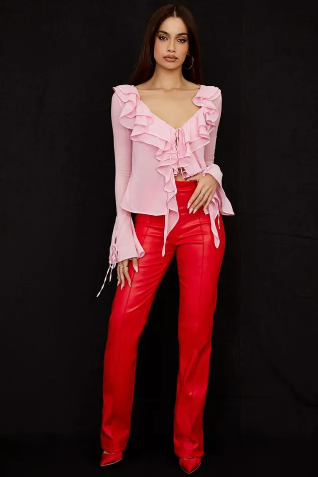 House Of CB Elenaora Scarlet Vegan Leather Trousers Women Bottoms House Of CB Elenaora Scarlet Vegan Leather Trousers Women Bottoms