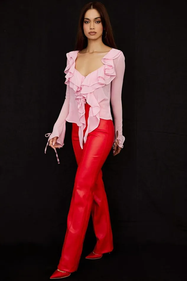 House Of CB Elenaora Scarlet Vegan Leather Trousers Women Bottoms House Of CB Elenaora Scarlet Vegan Leather Trousers Women Bottoms