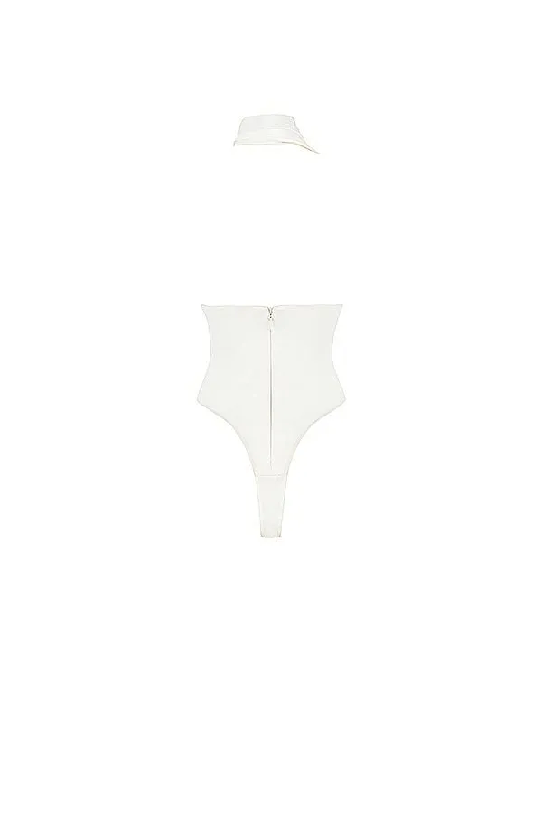 House Of CB Farrah Ivory Satin Wrap Neck Bodysuit Women Tops House Of CB Farrah Ivory Satin Wrap Neck Bodysuit Women Tops