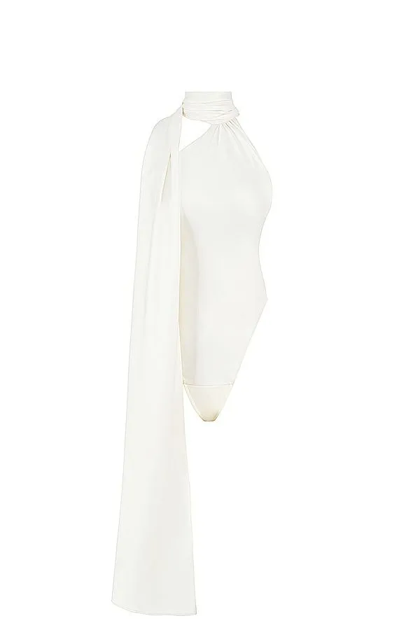 House Of CB Farrah Ivory Satin Wrap Neck Bodysuit Women Tops House Of CB Farrah Ivory Satin Wrap Neck Bodysuit Women Tops