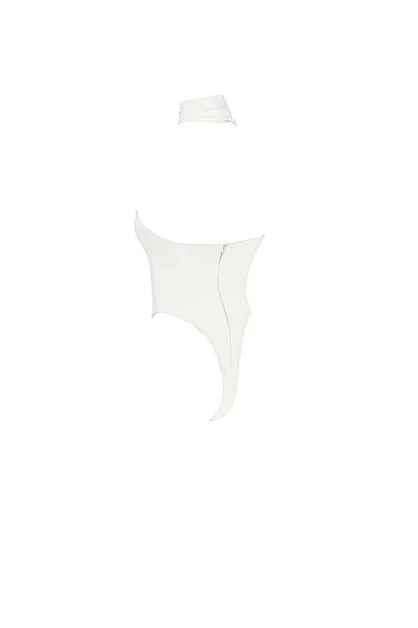 House Of CB Farrah Ivory Satin Wrap Neck Bodysuit Women Tops House Of CB Farrah Ivory Satin Wrap Neck Bodysuit Women Tops