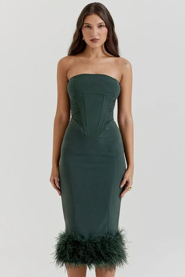 House Of CB Fionula Emerald Green Strapless Corset Dress Women Dresses