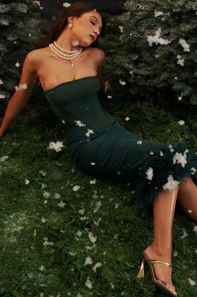House Of CB Fionula Emerald Green Strapless Corset Dress Women Dresses