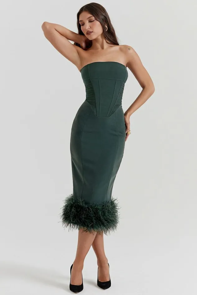 House Of CB Fionula Emerald Green Strapless Corset Dress Women Dresses