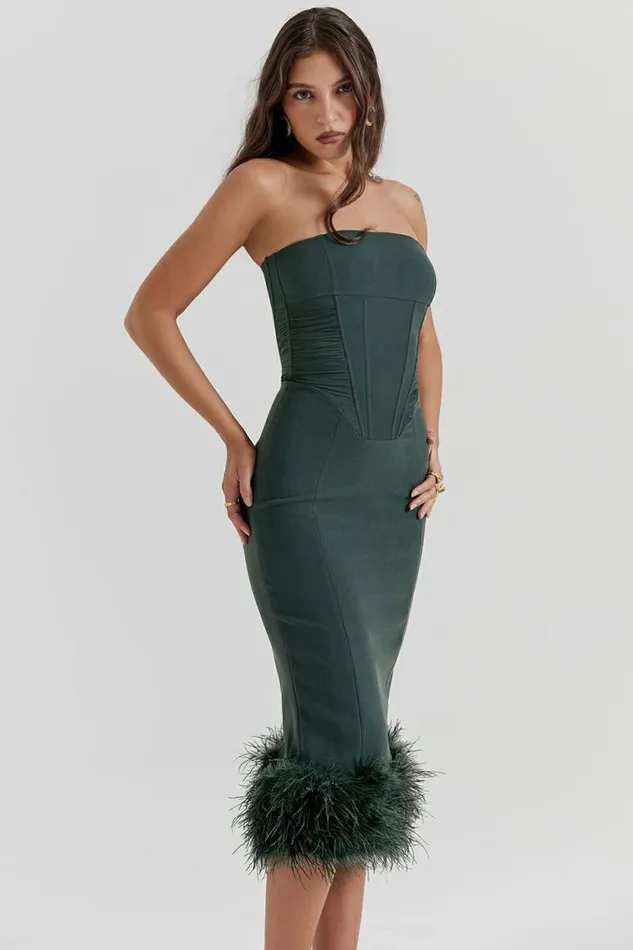 House Of CB Fionula Emerald Green Strapless Corset Dress Women Dresses