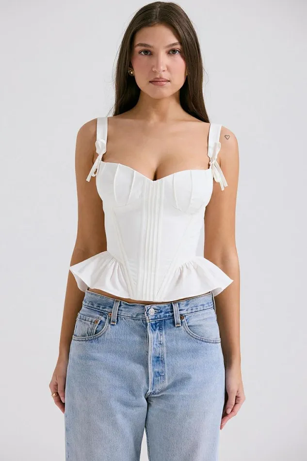 House Of CB Gigou White Peplum Cotton Corset Women Corsets