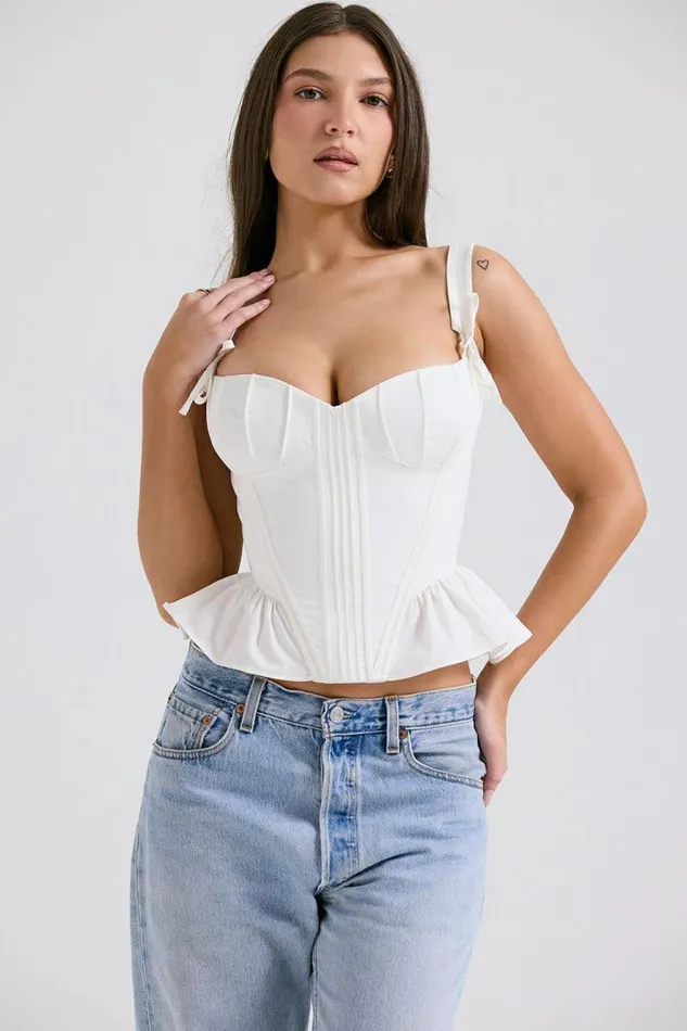 House Of CB Gigou White Peplum Cotton Corset Women Corsets