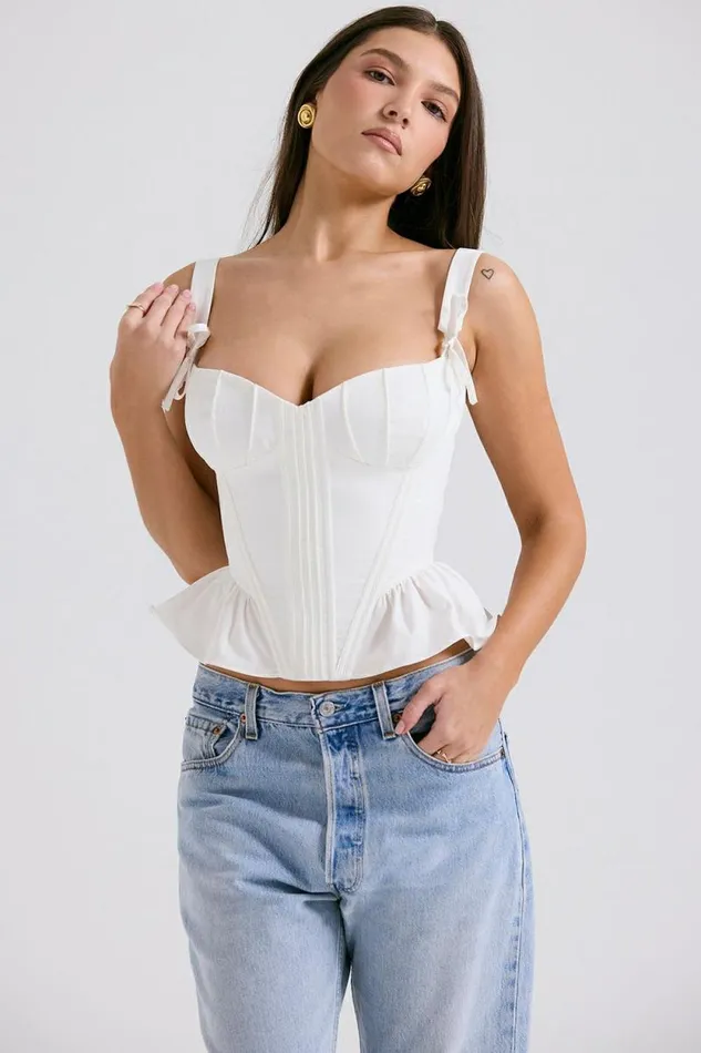 House Of CB Gigou White Peplum Cotton Corset Women Corsets