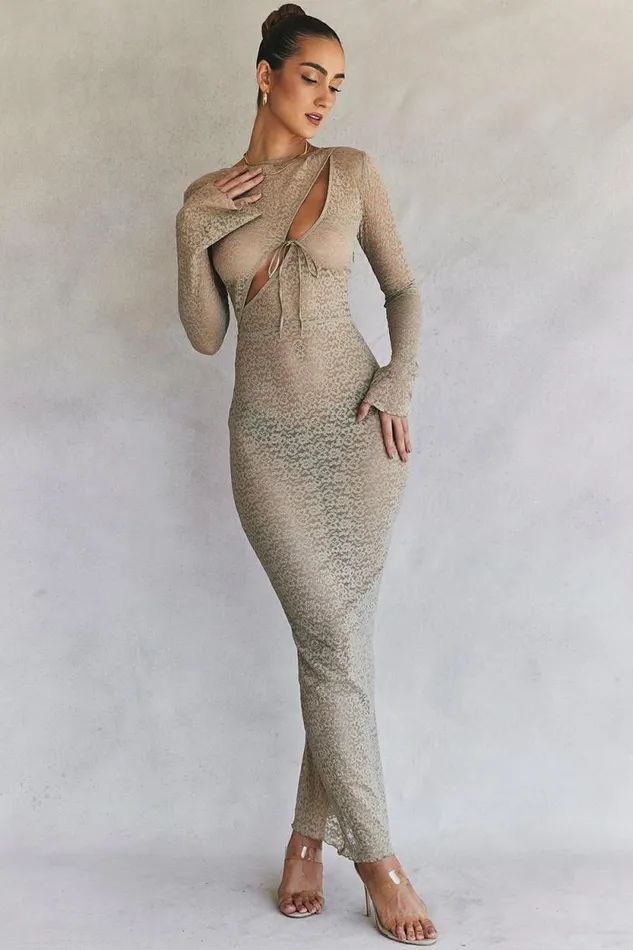 House Of CB Giovanna Stone Floral Lace Maxi Dress Women Dresses House Of CB Giovanna Stone Floral Lace Maxi Dress Women Dresses