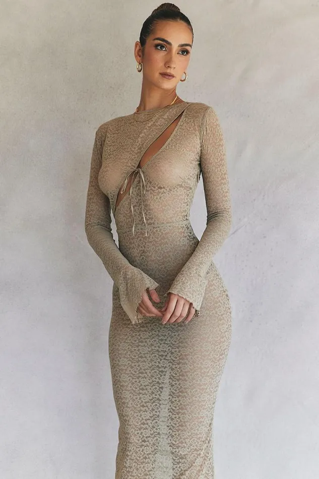 House Of CB Giovanna Stone Floral Lace Maxi Dress Women Dresses House Of CB Giovanna Stone Floral Lace Maxi Dress Women Dresses