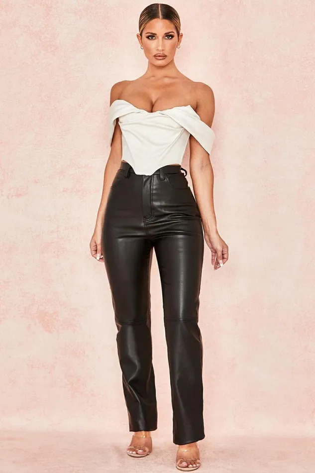House Of CB Inaya Black Stretch Vegan Leather Trousers Women Bottoms