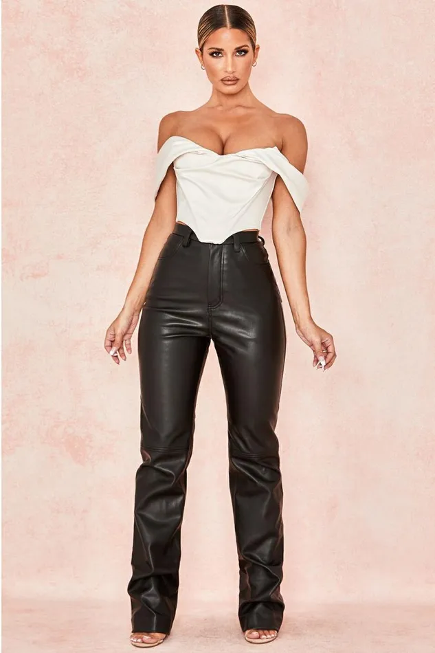 House Of CB Inaya Black Stretch Vegan Leather Trousers Women Bottoms House Of CB Inaya Black Stretch Vegan Leather Trousers Women Bottoms