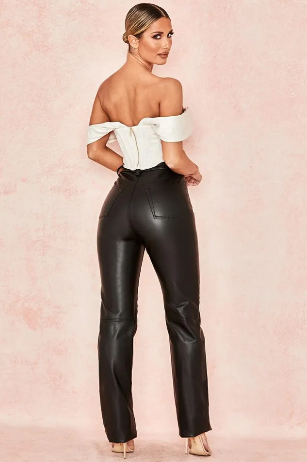 House Of CB Inaya Black Stretch Vegan Leather Trousers Women Bottoms House Of CB Inaya Black Stretch Vegan Leather Trousers Women Bottoms