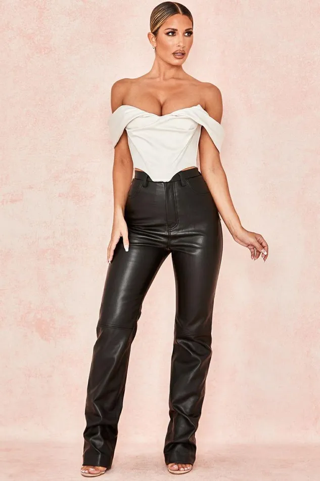 House Of CB Inaya Black Stretch Vegan Leather Trousers Women Bottoms House Of CB Inaya Black Stretch Vegan Leather Trousers Women Bottoms
