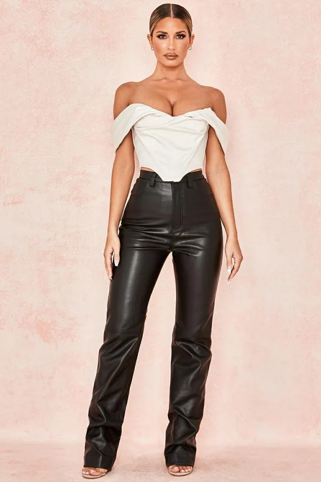 House Of CB Inaya Black Stretch Vegan Leather Trousers Women Bottoms House Of CB Inaya Black Stretch Vegan Leather Trousers Women Bottoms