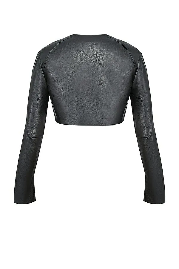 House Of CB Ione Black Vegan Leather Cropped Top Women Tops House Of CB Ione Black Vegan Leather Cropped Top Women Tops