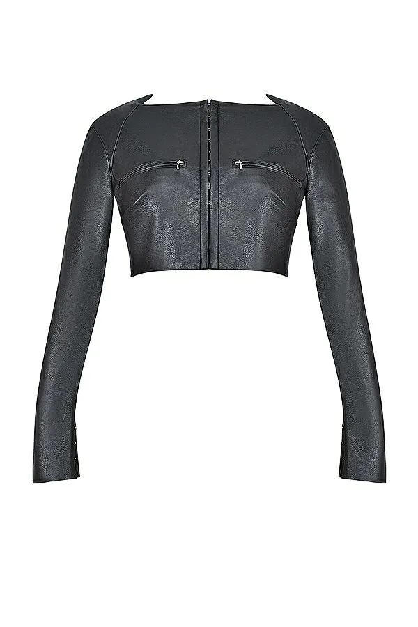 House Of CB Ione Black Vegan Leather Cropped Top Women Tops House Of CB Ione Black Vegan Leather Cropped Top Women Tops