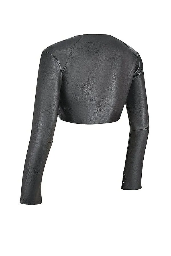 House Of CB Ione Black Vegan Leather Cropped Top Women Tops House Of CB Ione Black Vegan Leather Cropped Top Women Tops