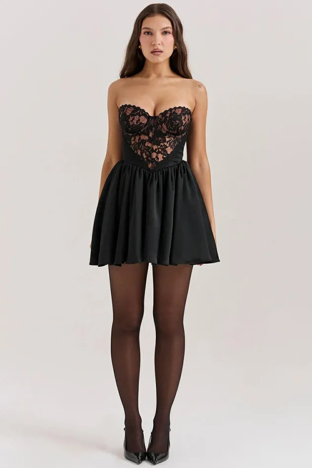 House Of CB Jadore Black Lace And Satin Strapless Mini Dress Women Dresses House Of CB Jadore Black Lace And Satin Strapless Mini Dress Women Dresses