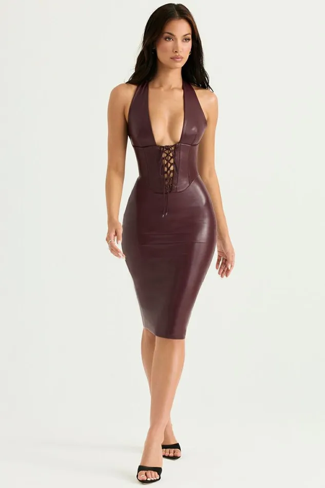 House Of CB Jaquetta Wine Vegan Leather Midi Dress Women Dresses House Of CB Jaquetta Wine Vegan Leather Midi Dress Women Dresses