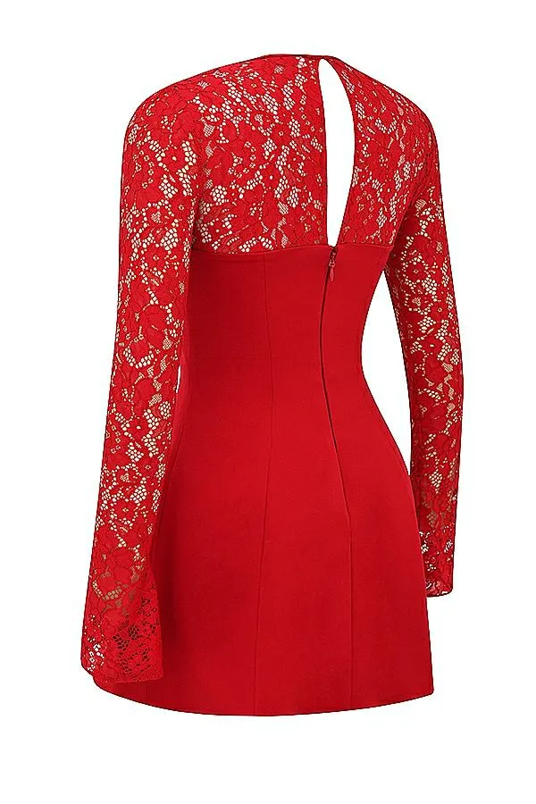 House Of CB Jennica Red Rose Satin And Lace Mini Dress Women Dresses