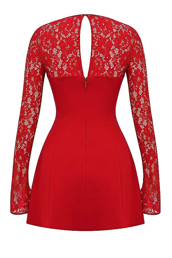 House Of CB Jennica Red Rose Satin And Lace Mini Dress Women Dresses