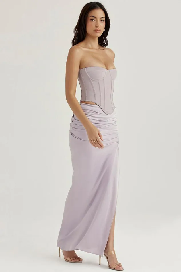 House Of CB Jia Grey Satin Gathered Maxi Skirt Women Bottoms House Of CB Jia Grey Satin Gathered Maxi Skirt Women Bottoms