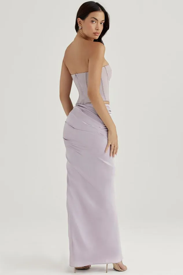 House Of CB Jia Grey Satin Gathered Maxi Skirt Women Bottoms House Of CB Jia Grey Satin Gathered Maxi Skirt Women Bottoms